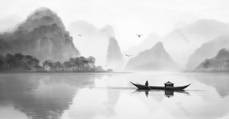 黑白色调山水水墨风意境背景图,插画/手绘图,插画/手绘图库,插画/手绘图下载,插画/手绘